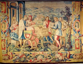 Cosimo el Viejo inspeccionando el modelo de la Badia Fiesolana por Benedetto di Michele Squilli c.1560s